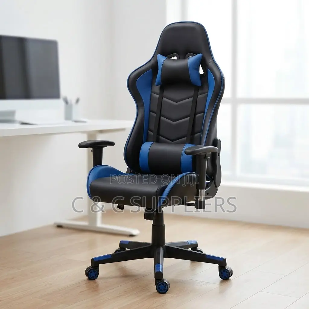 Ergonomic Leather Gaming Desk Chair-Blue