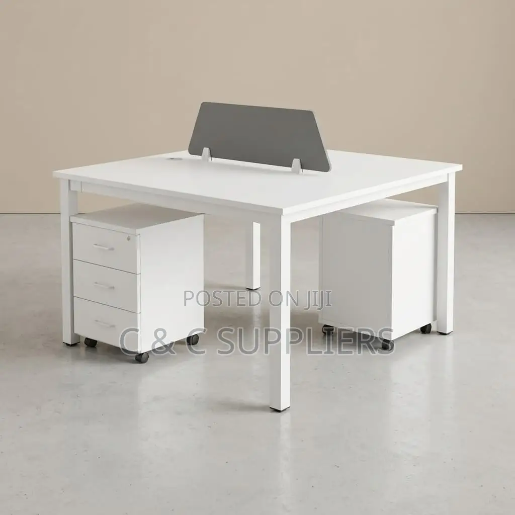 White 2-Seater Workstation Desk.
