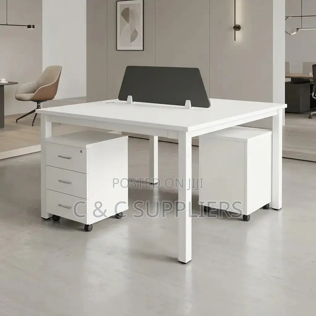White 2-Seater Workstation Desk.