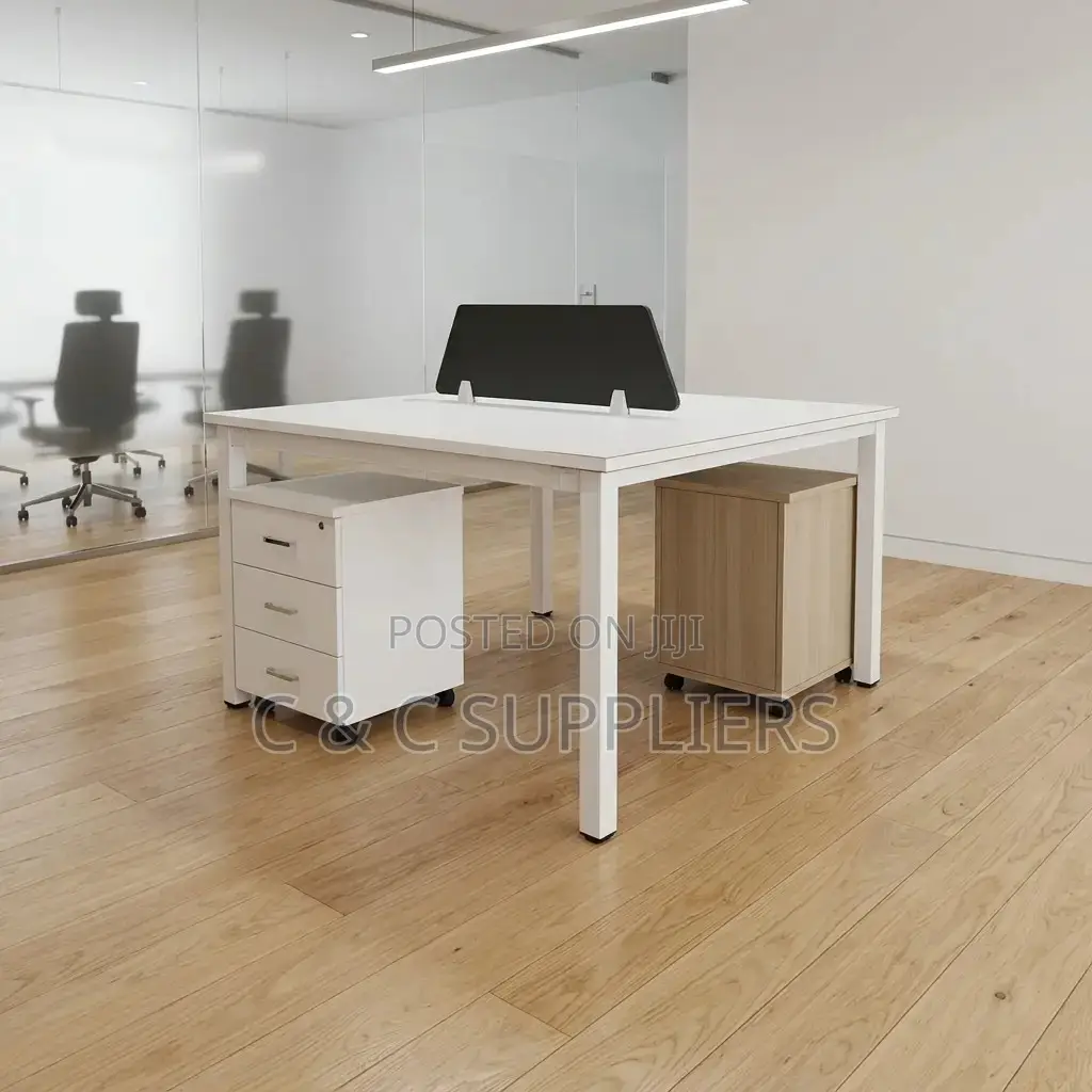 White 2-Seater Workstation Desk.