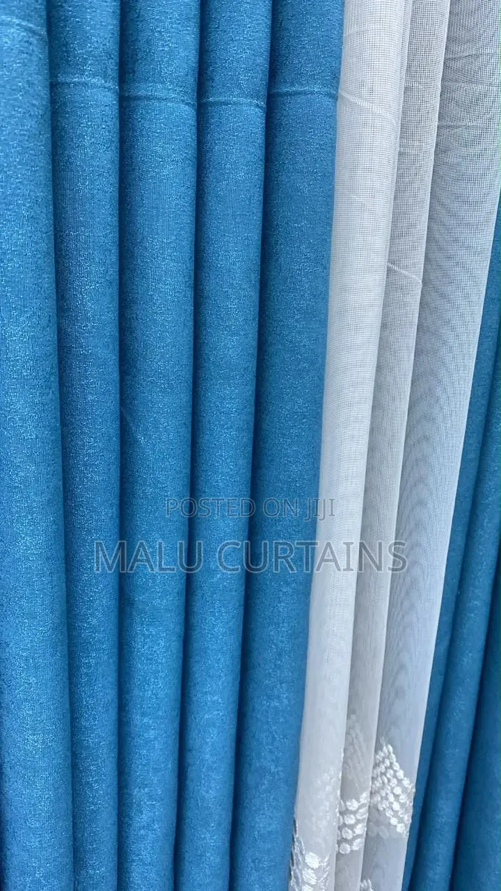 Turquoise Blue Heavy Curtains With Sheer Morden Living Room at /=1600