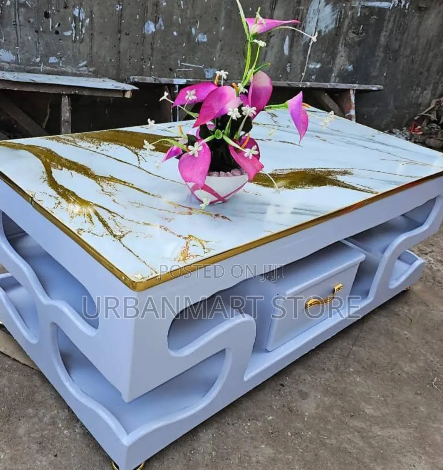Modern White Coffee Table With Marble Top