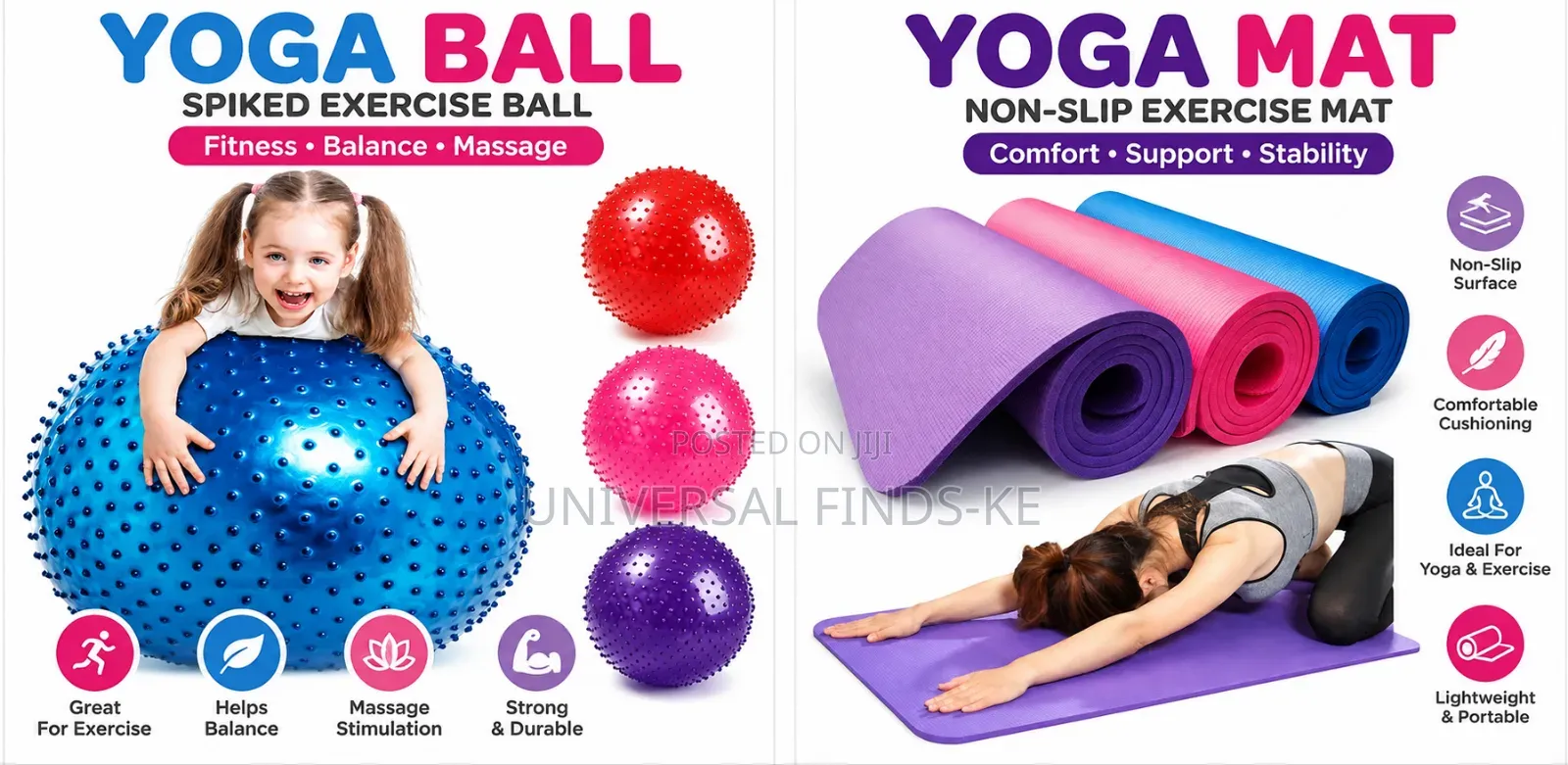 Yoga Ball and Exercise Mat Set – Without An. Electric Air Pump