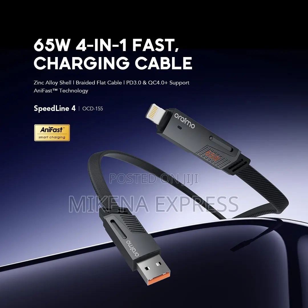 Power Up Any Device With the Versatile Oraimo 65W 4-in-1 Cable!