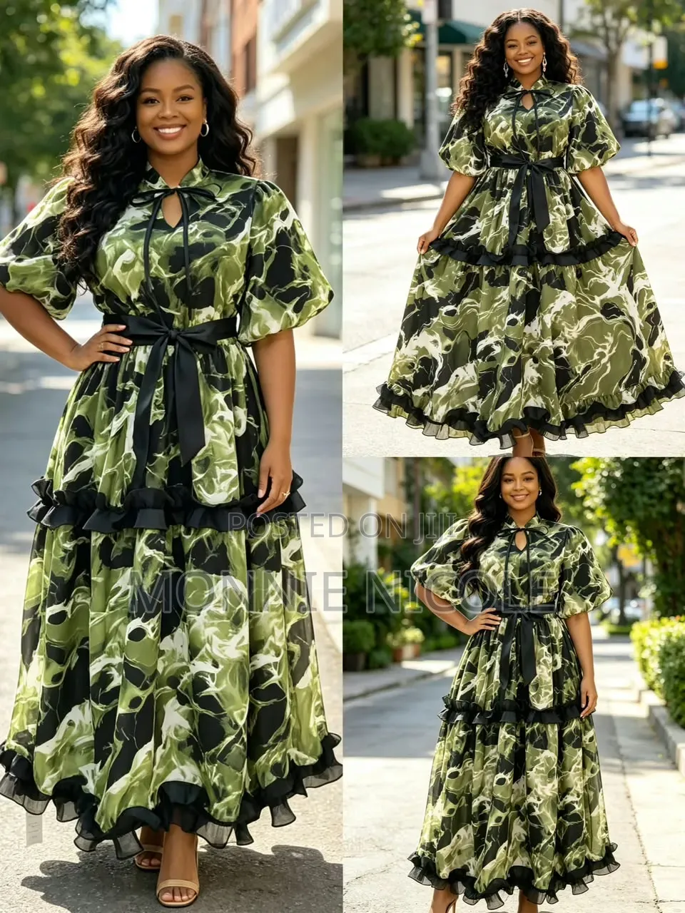 Pretty Floral Green Maxi Event Dress
