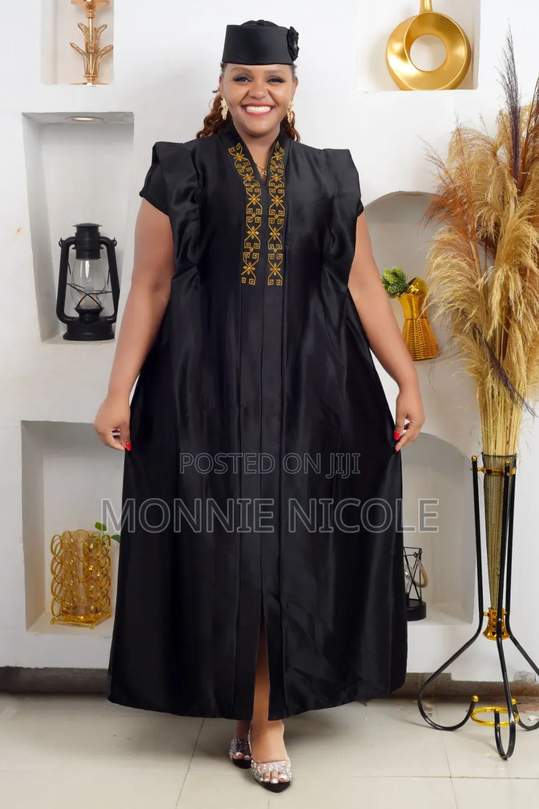 Nigerian Black Boubou for Funeral Plus Headgear