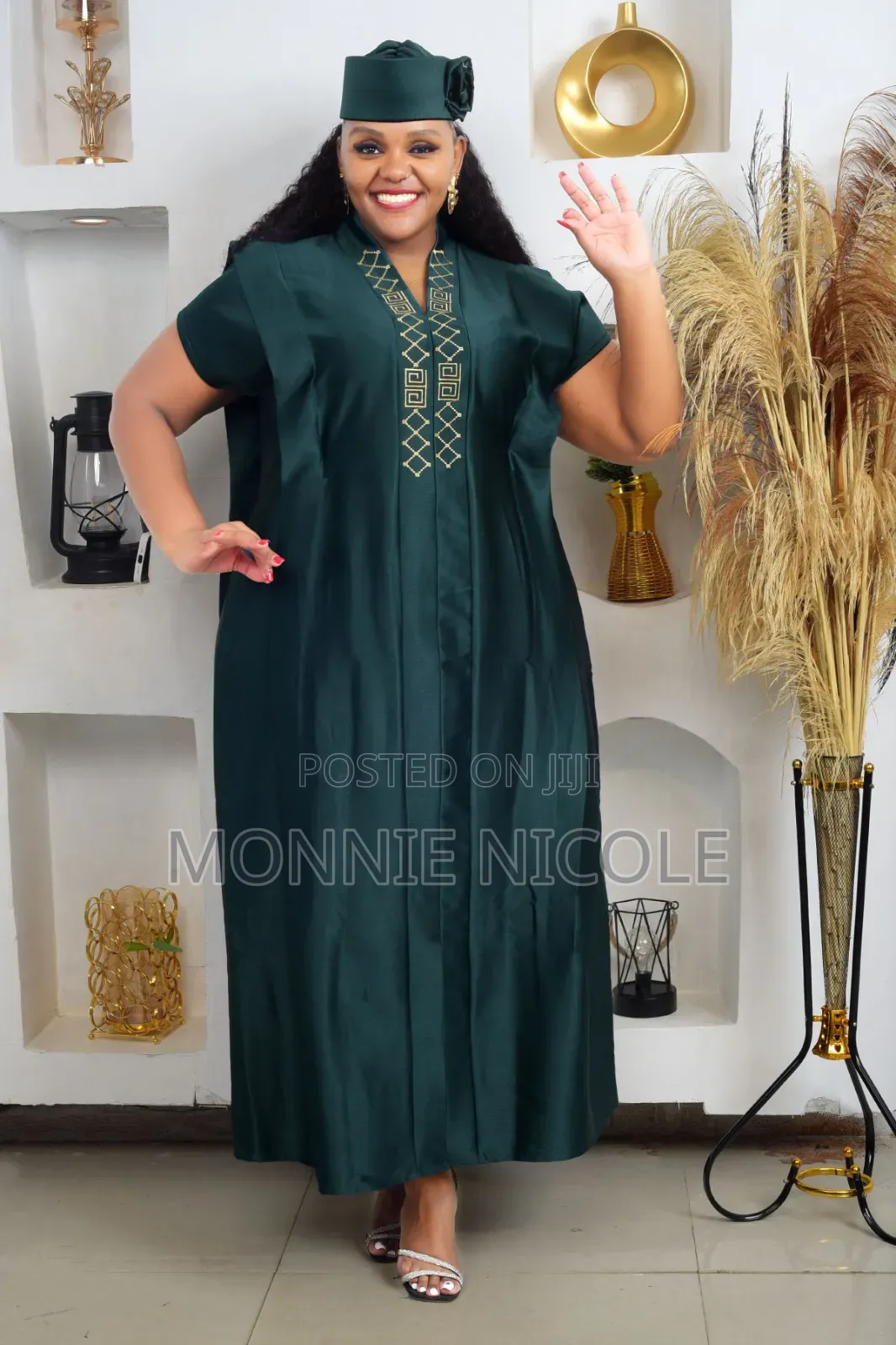 African Jungle Green Boubou. Event Dress