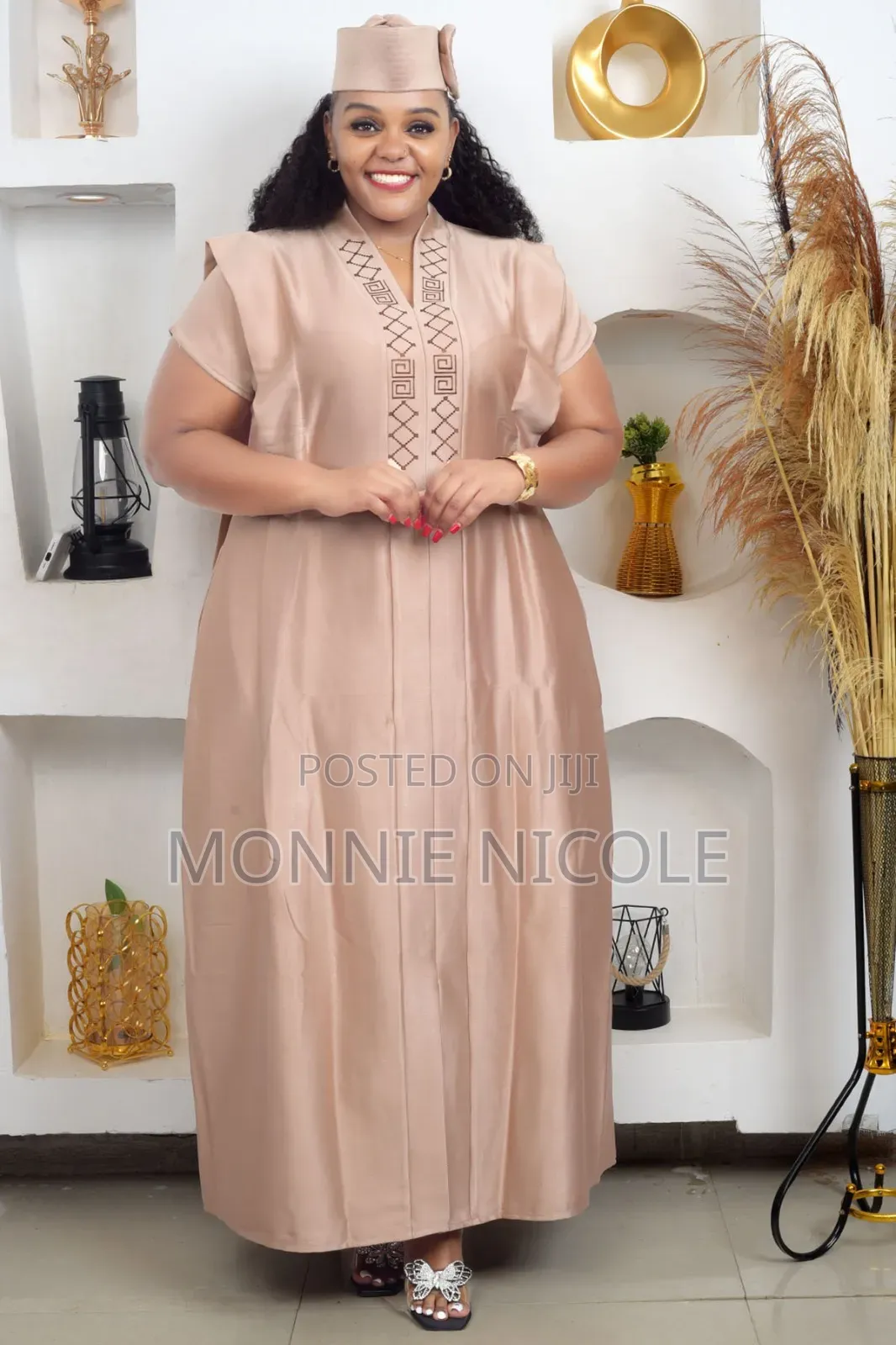 Duchess Nude Silk Boubou. African Style Event Dress