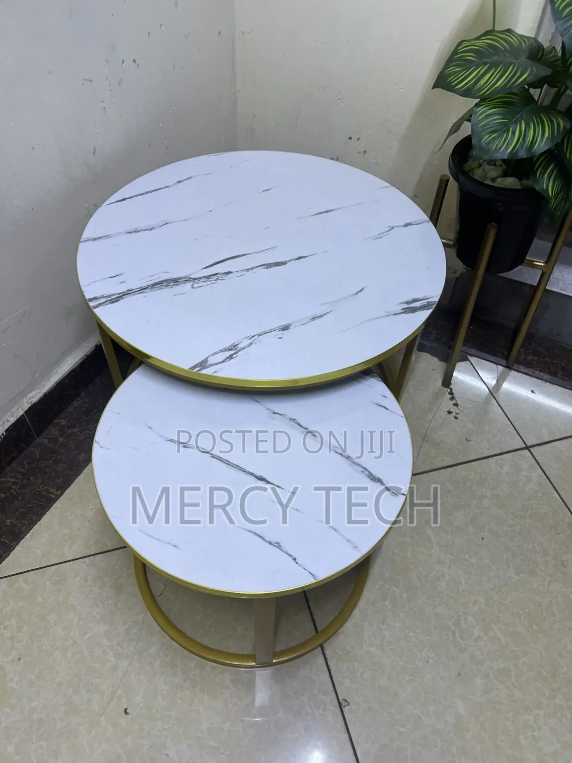 White Nesting Coffee Table Marble Effect MDF