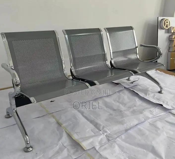Office Bench : 3 Seat Metal Modern Steel Frame Bench