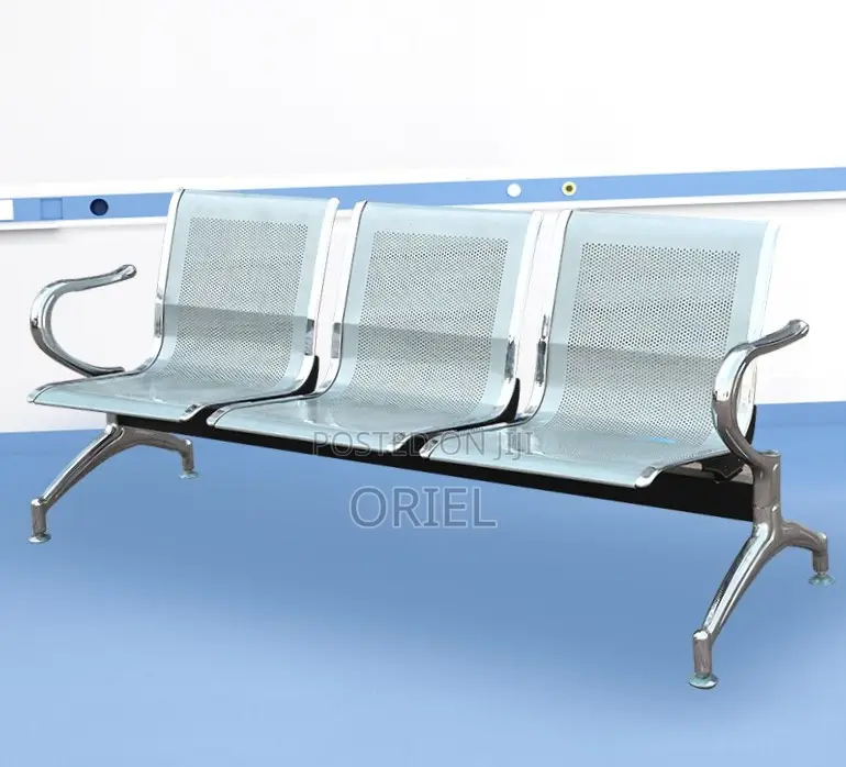 Office Bench : 3 Seat Metal Modern Steel Frame Bench