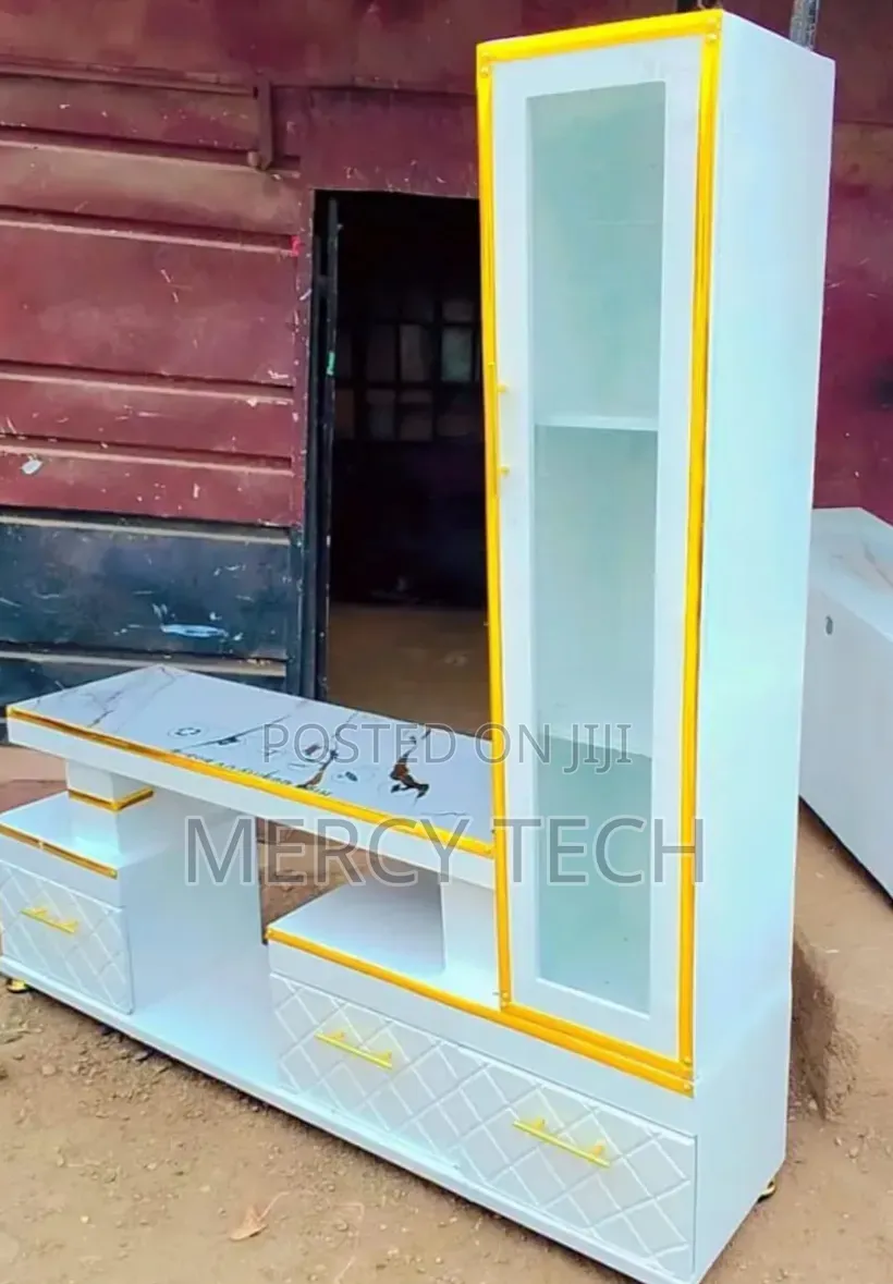 New Executive Marble-Coated TV Stand With Shelf Cabinets