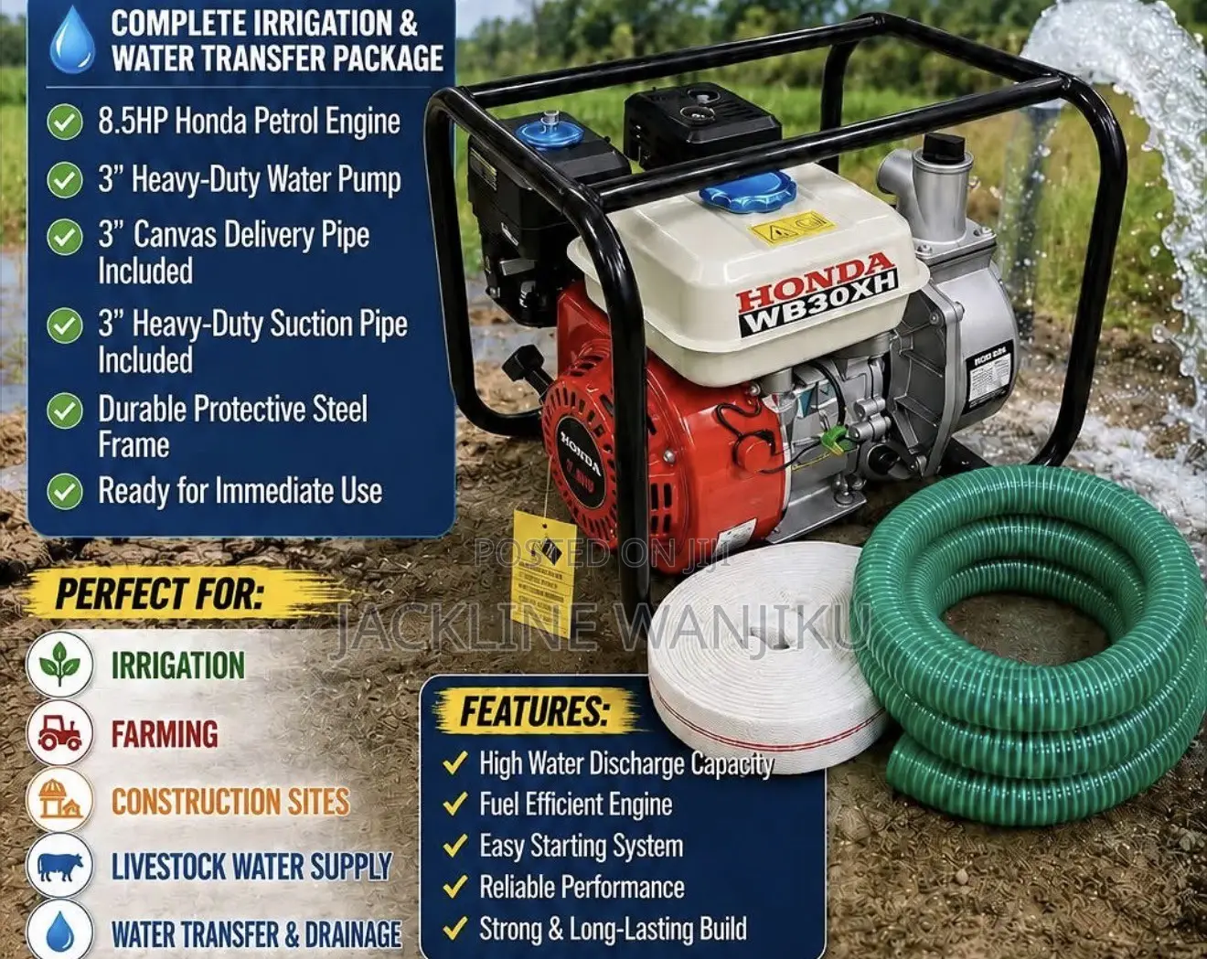 >Heavy Duty 3" 8.5hp Honda Petrol Water Pump With 3" Delivery Pipe