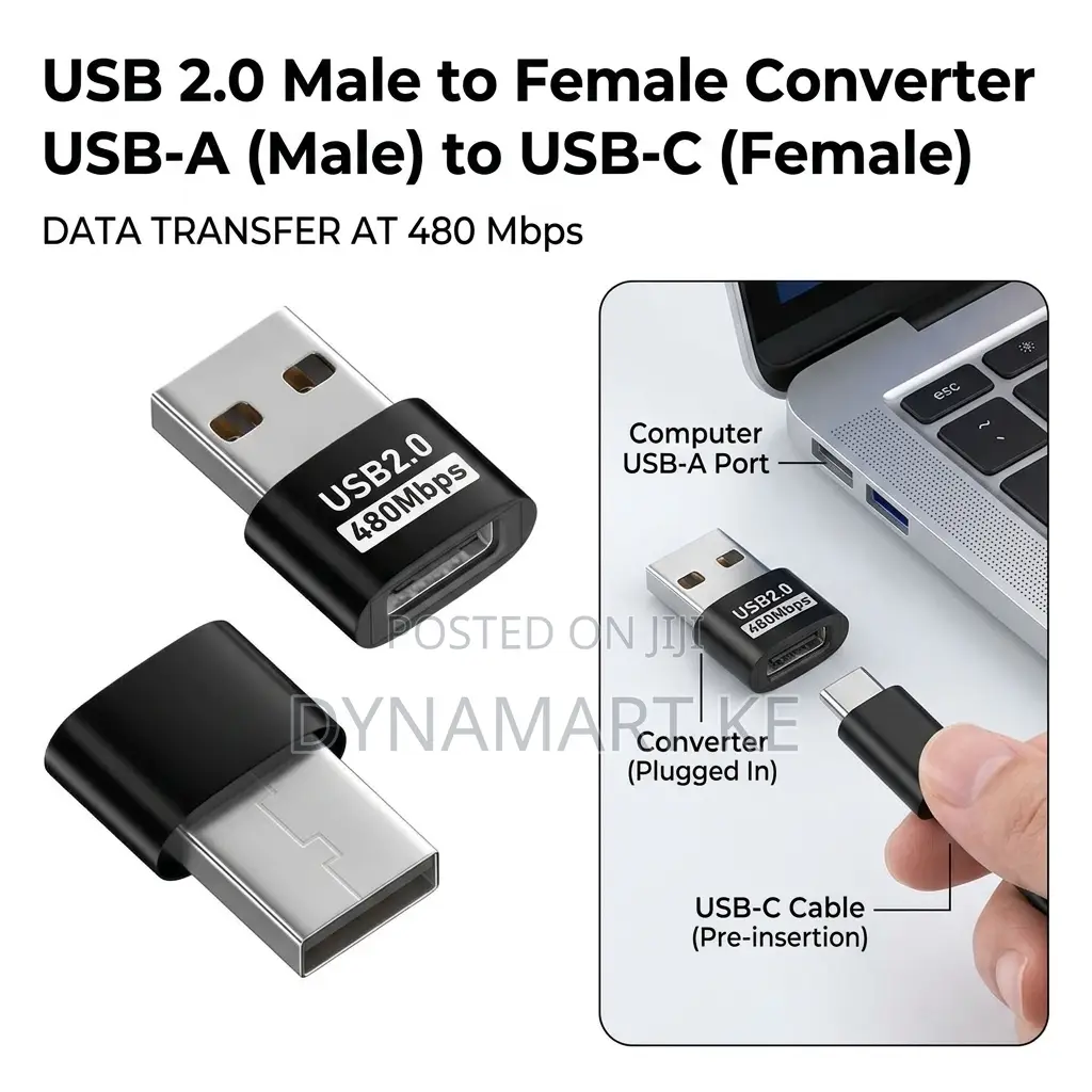 USB-A to USB C Female Adapter Converter 480Mbps Data Sync 15W