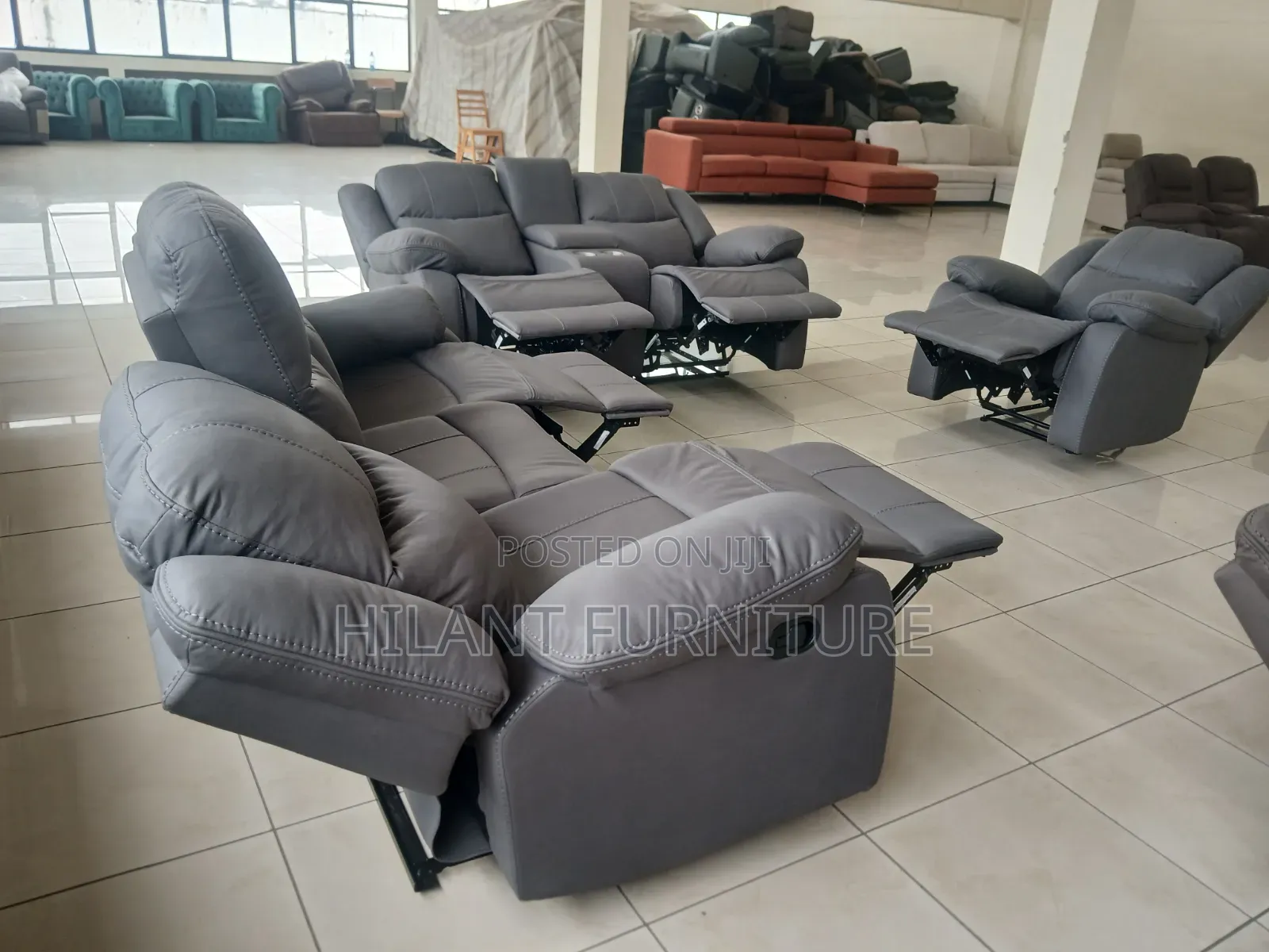 Gray Modern Fabric 6-Seater Imported Recliner Sofa