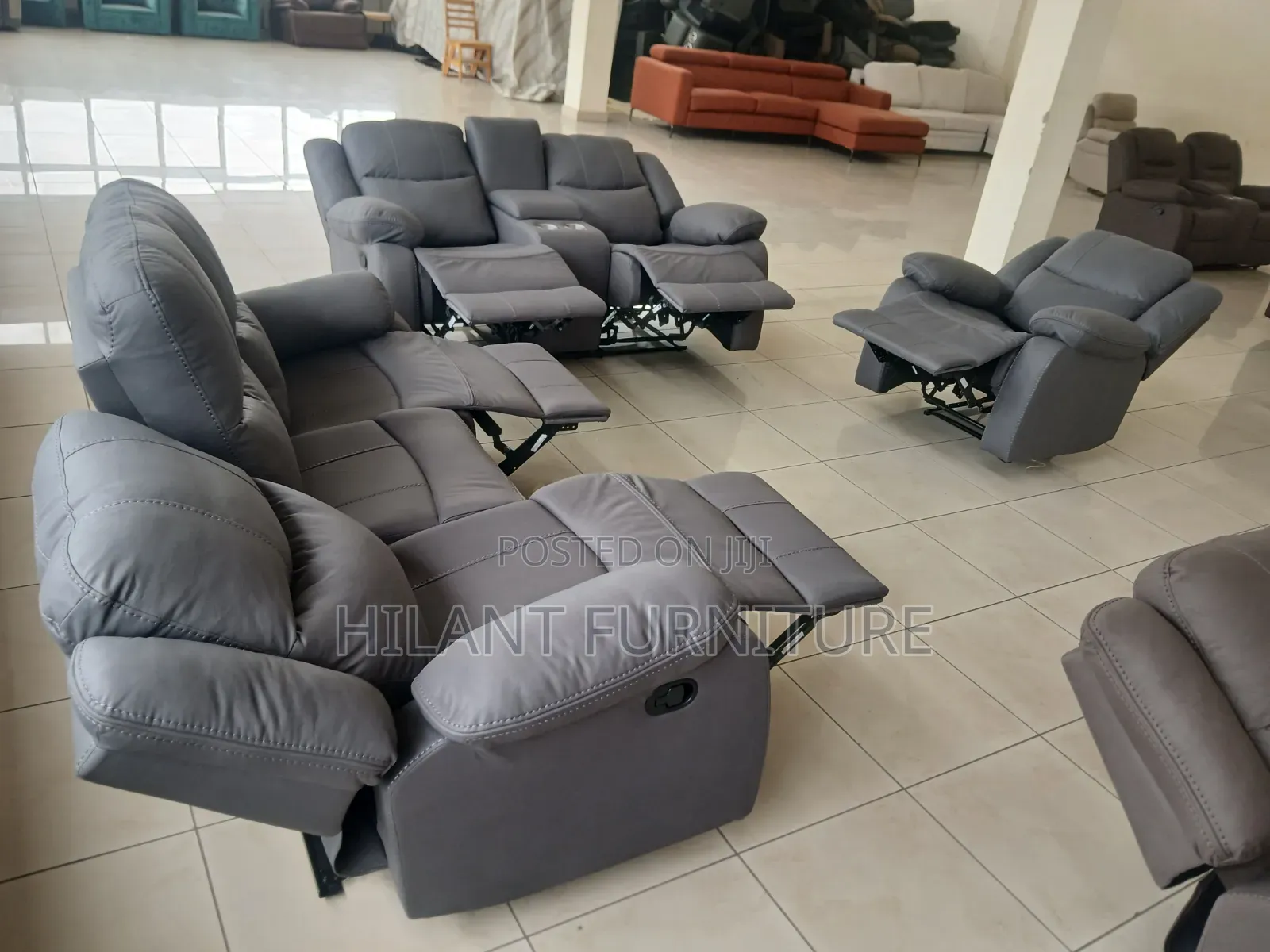 Gray Modern Fabric 6-Seater Imported Recliner Sofa