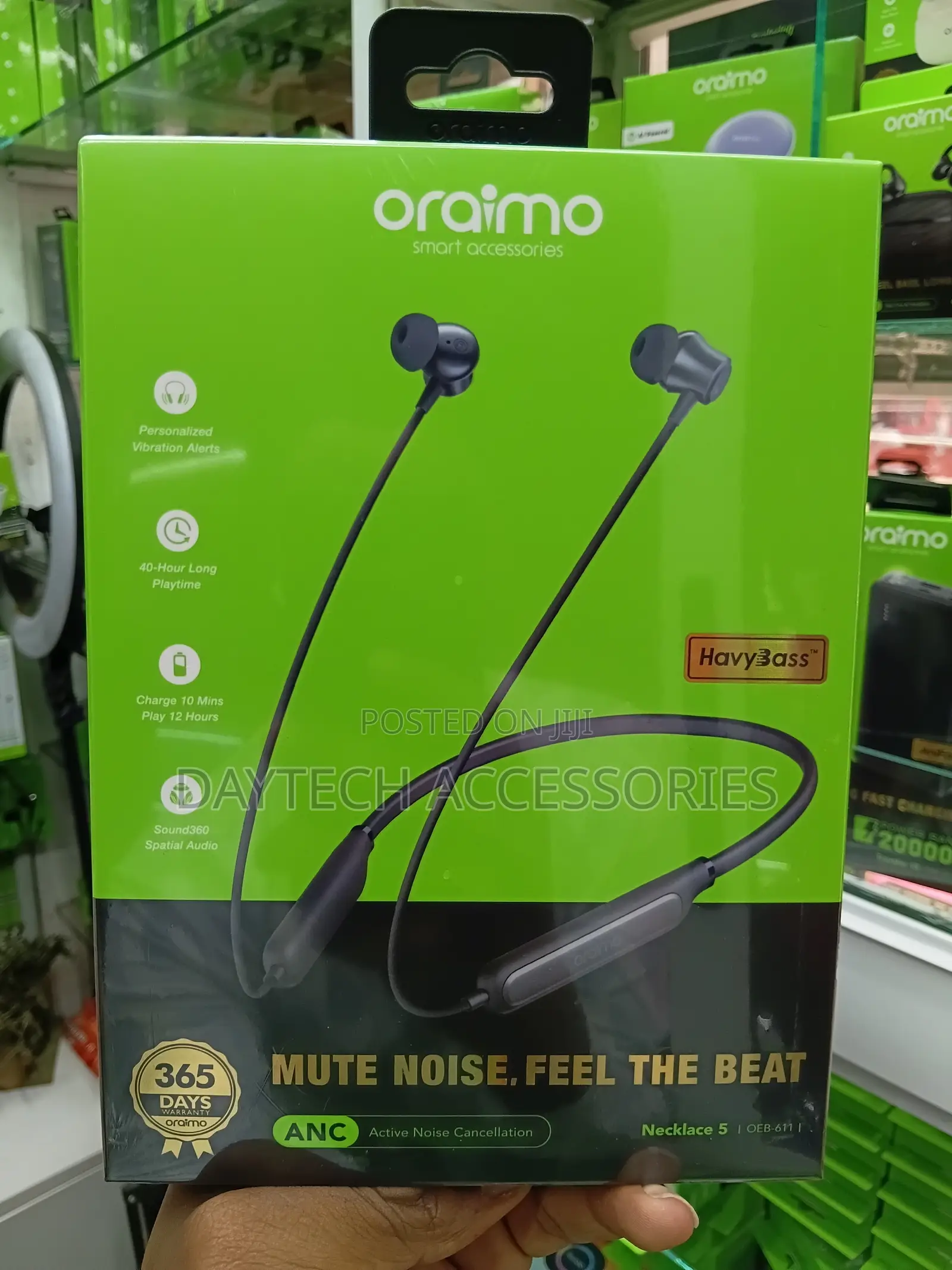 Oraimo Necklace 5 (OEB-611) ANC Bluetooth Neckband Earphones.