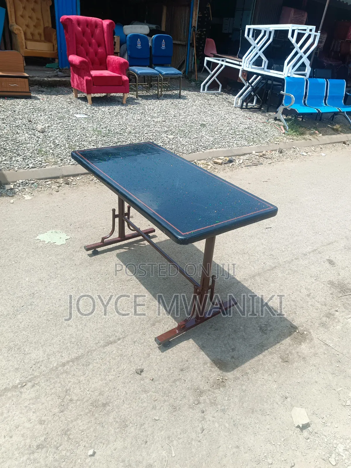 Restaurant Table 4 by 2 Black Marble Table and Brown Frame 