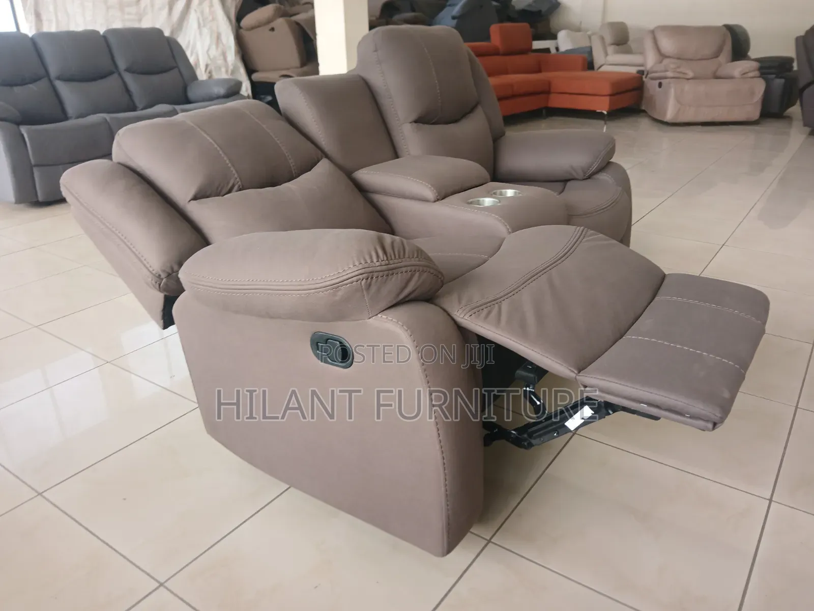 Brown Soft Fabric 2-Seater Recliner Sofa
