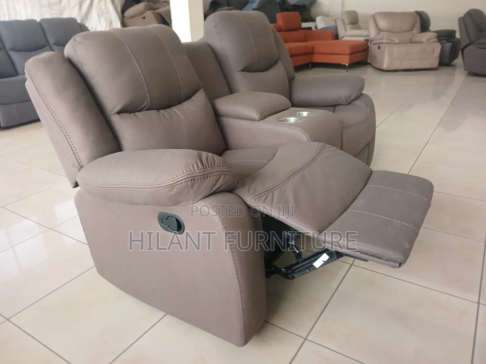 Brown Soft Fabric 2-Seater Recliner Sofa