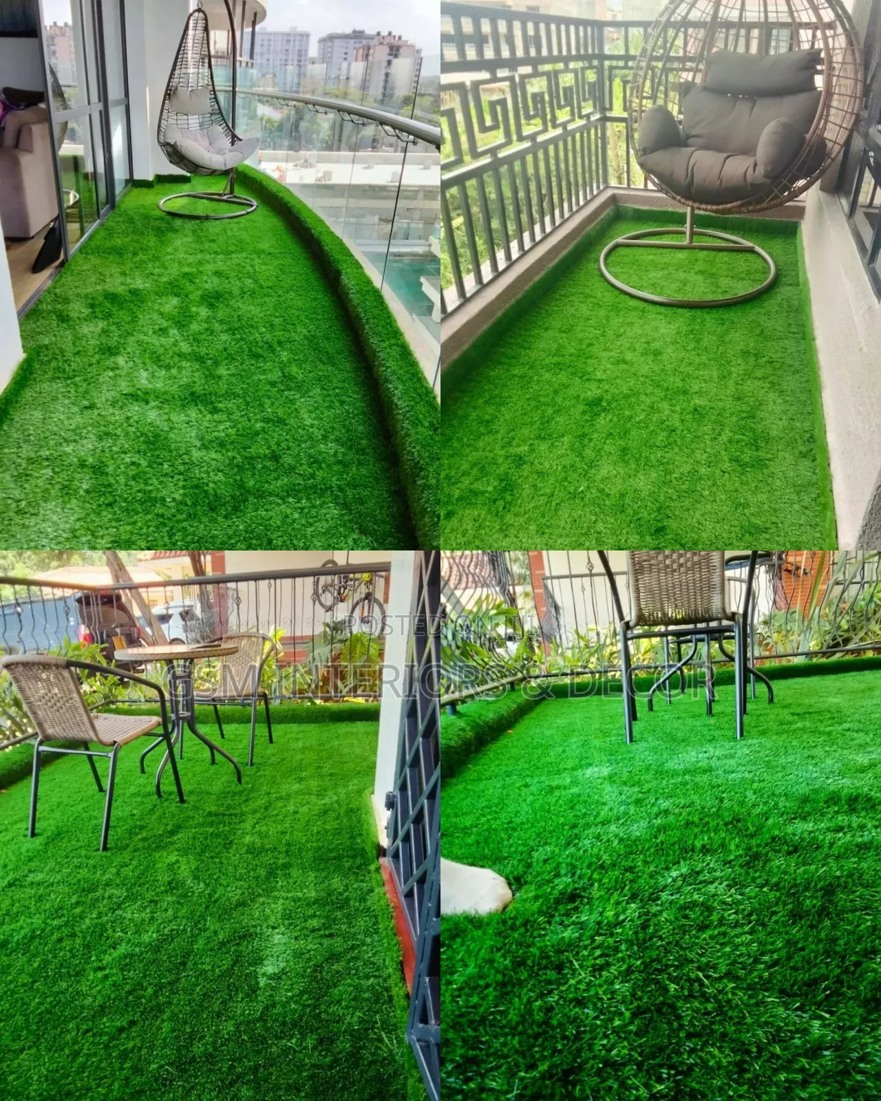 Artificial Green Grass Carpets for Beutiful Balconies with.hammock