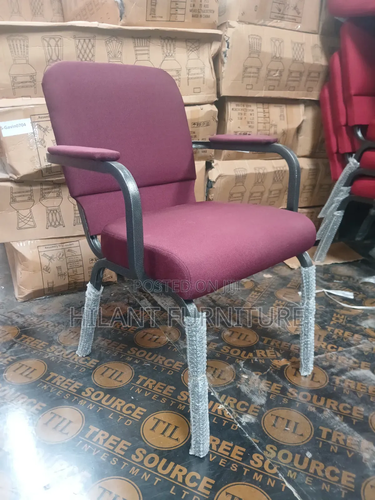 Maroon Fabric Conference Chair With Armrests
