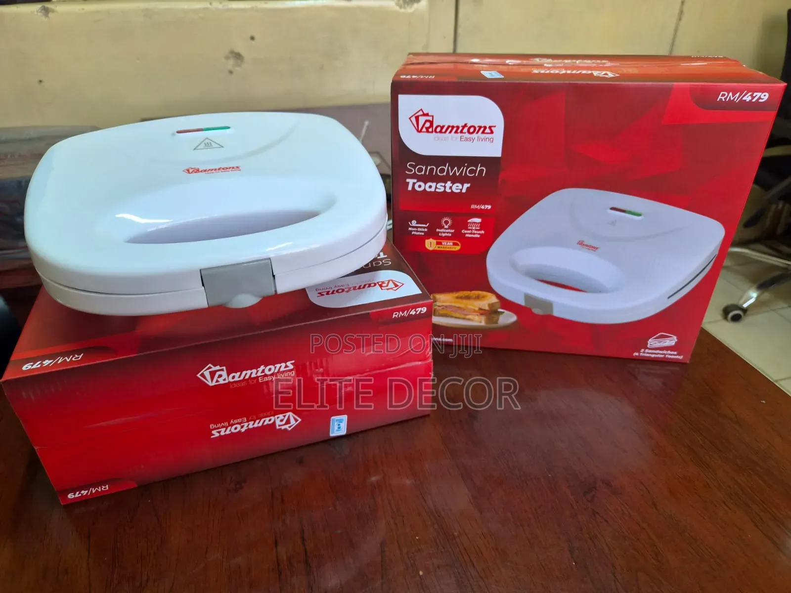 Ramtons Sandwich Maker RM479 – 2 Slice White Non-Stick Sandwich Toaste