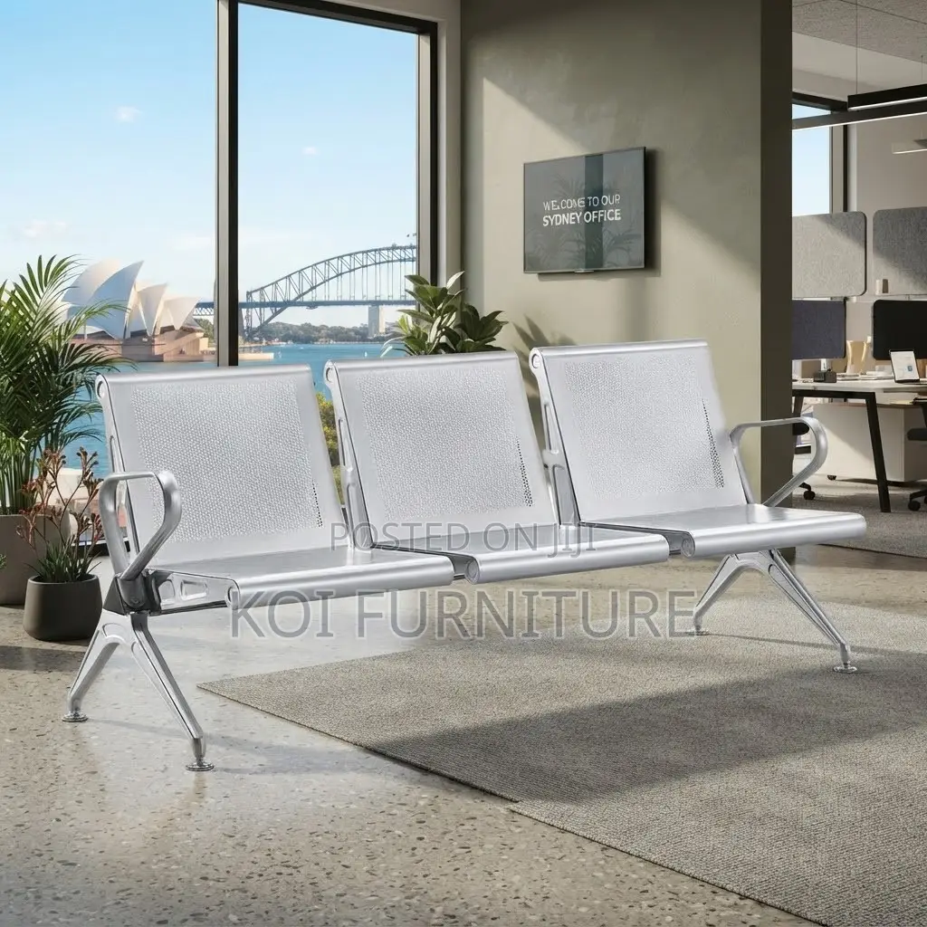 Office Bench; Gray Modern Stainless Three Seater Bench