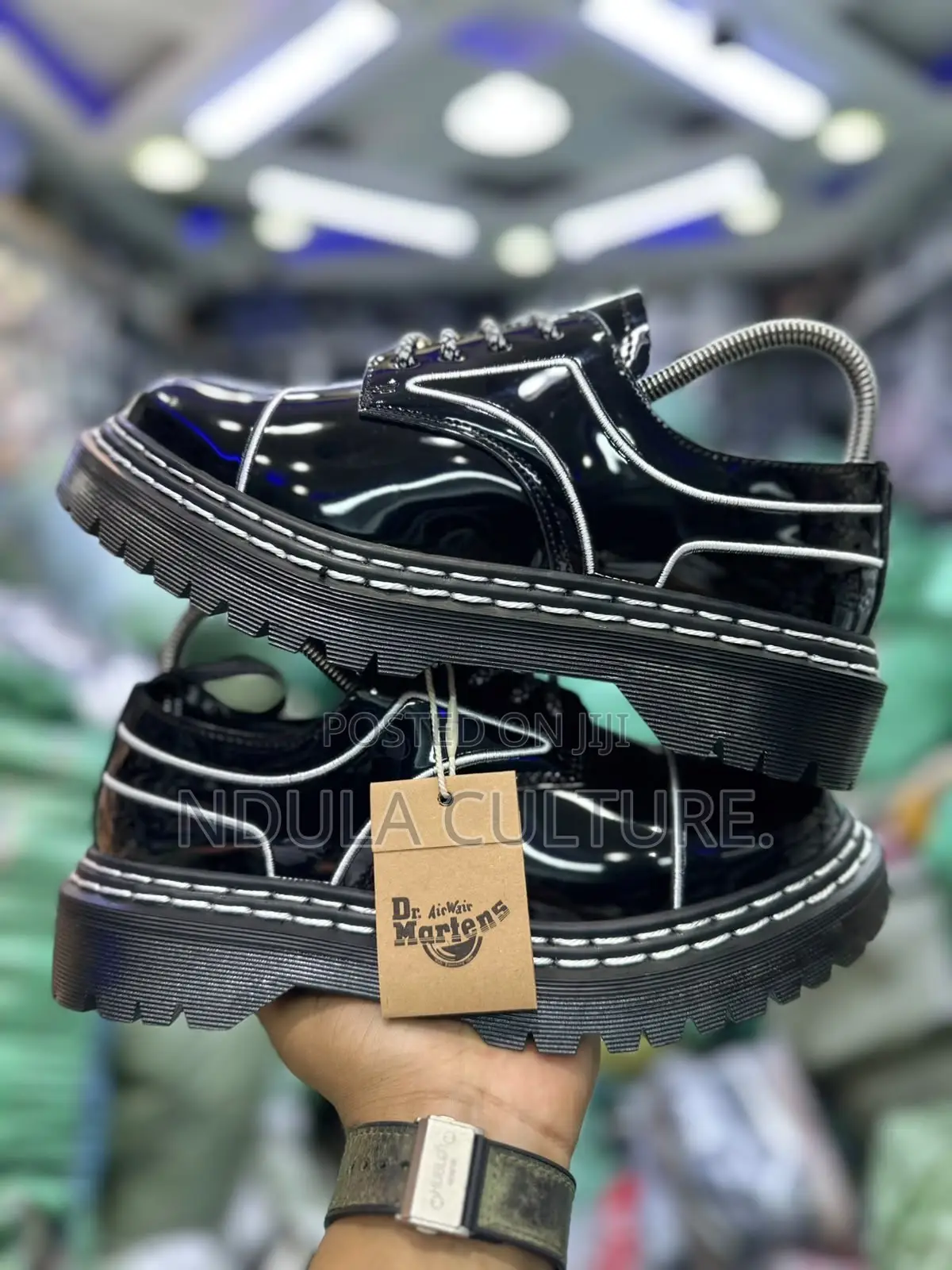 Dr. Martens "Wet Look" Platform Derby Shoes,