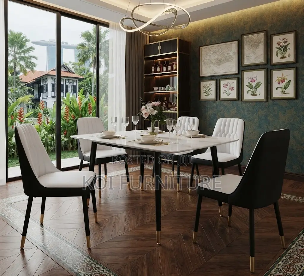 Dining Set; Four Seters Dining Set With Leather Armless Seats