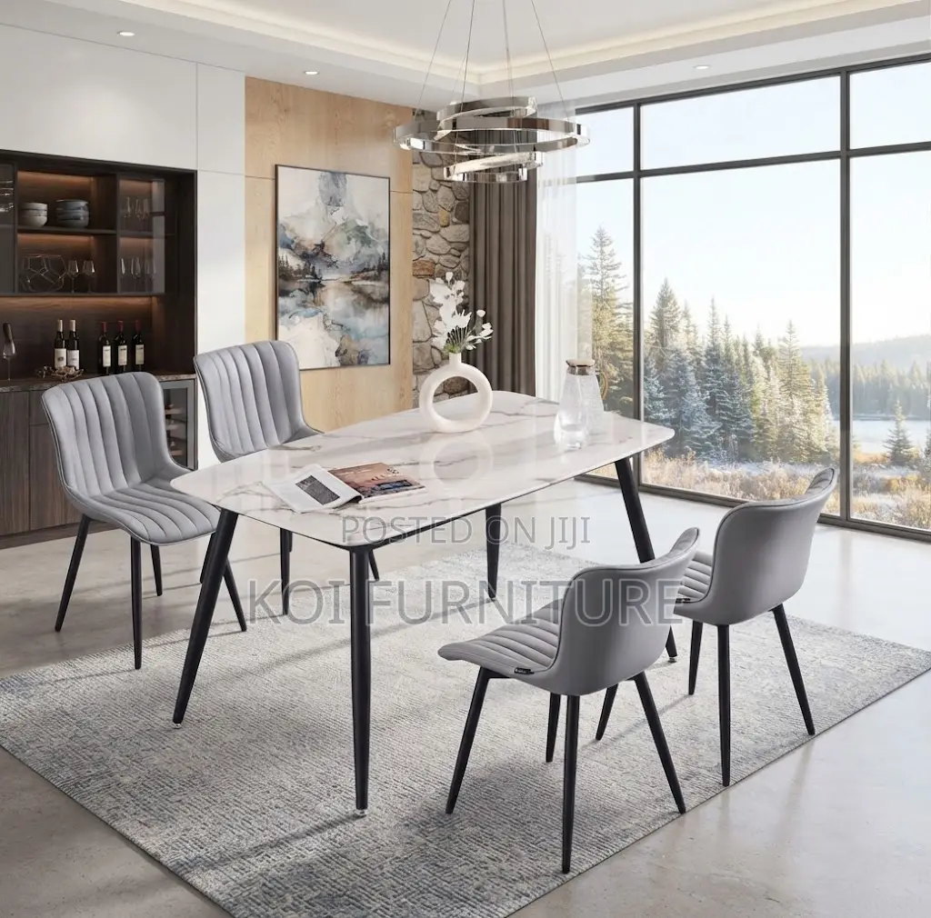 Dining Set; Four Seters Dining Set With Leather Armless Seats