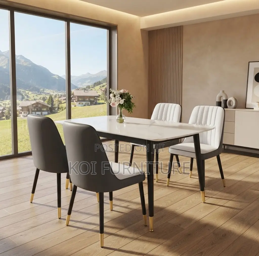 Dining Set; Four Seters Dining Set With Leather Armless Seats