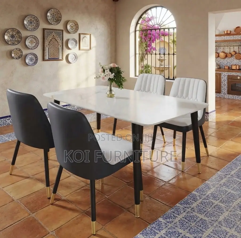 Dining Set; Four Seters Dining Set With Leather Armless Seats