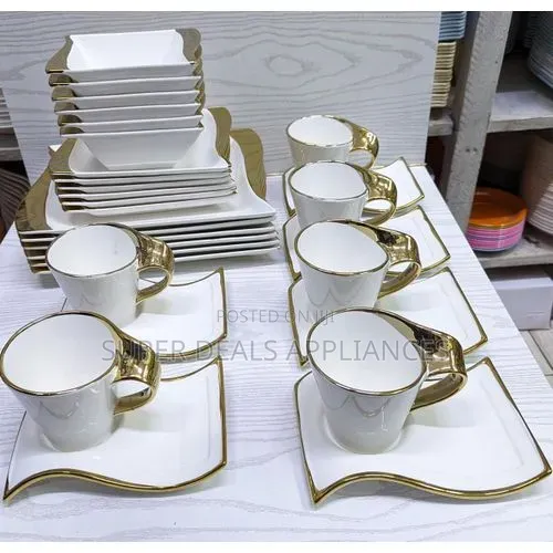 30 PCS White Gold Weavy Dinner Set