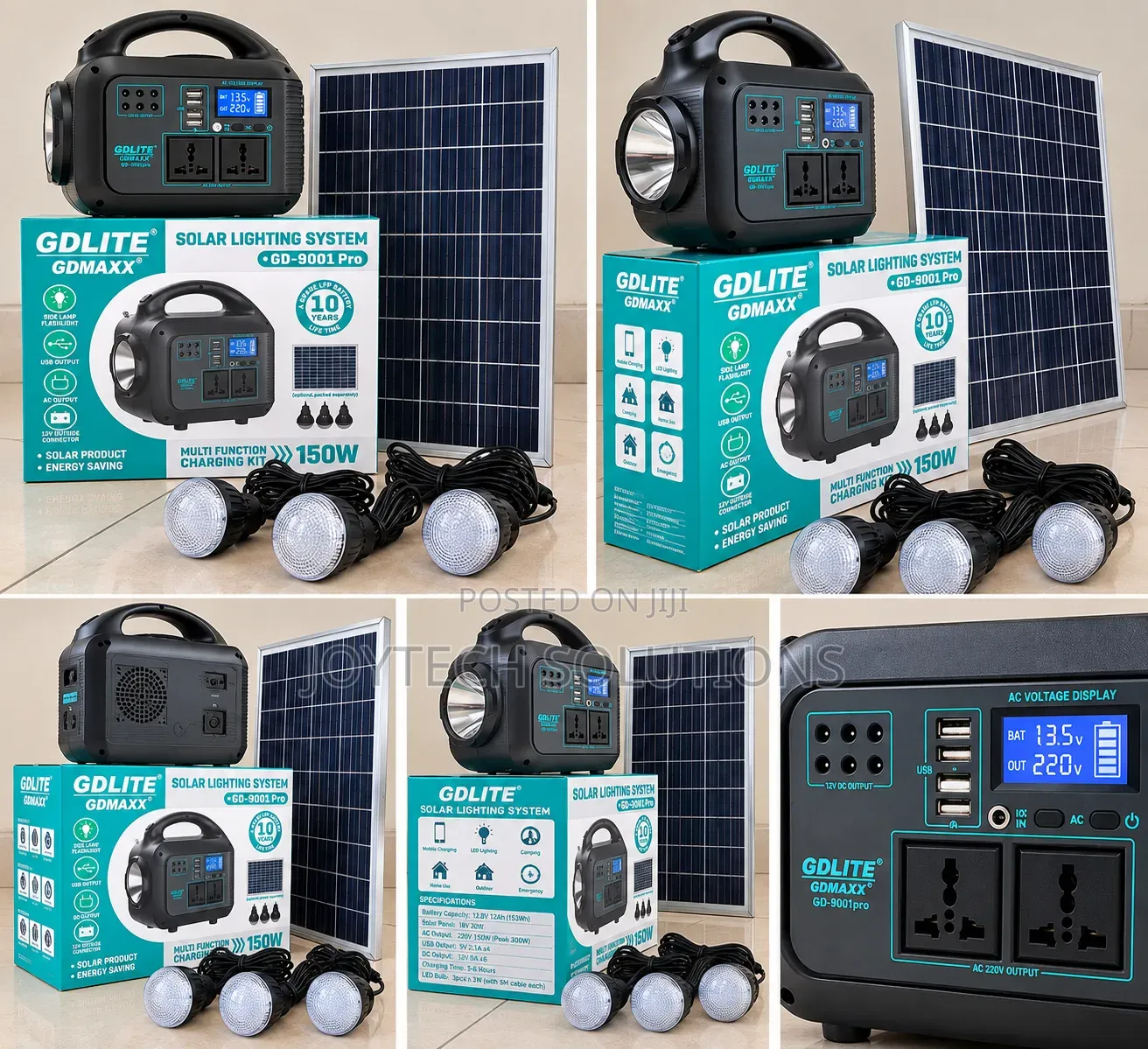GDLITE GD-9001 Pro 150W Solar Power Station Kit Inverter 3 LED Bulbs