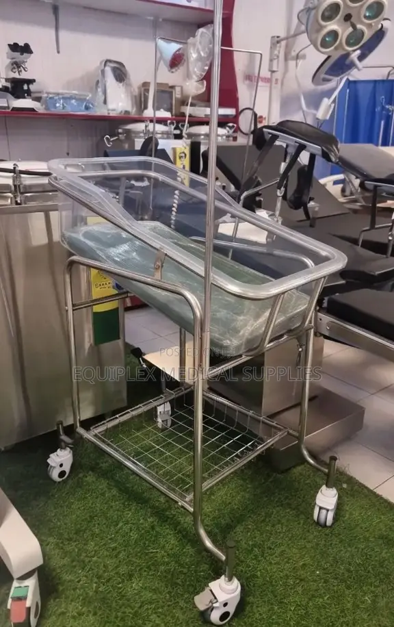 Stainless Steel Baby Bassinet With Wheels and Mattress