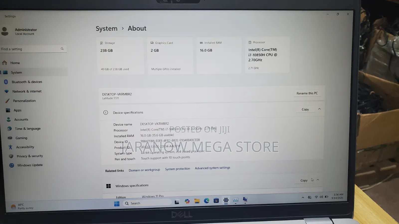 Laptop Dell Latitude 5511 16GB Intel Core i7 SSD 256GB