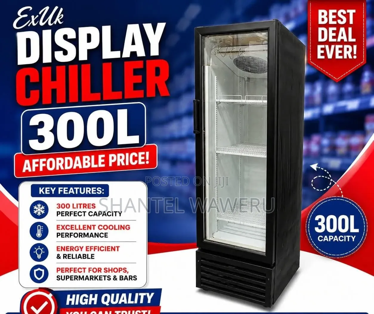 Exuk 300litres Chiller/ Display Fridge