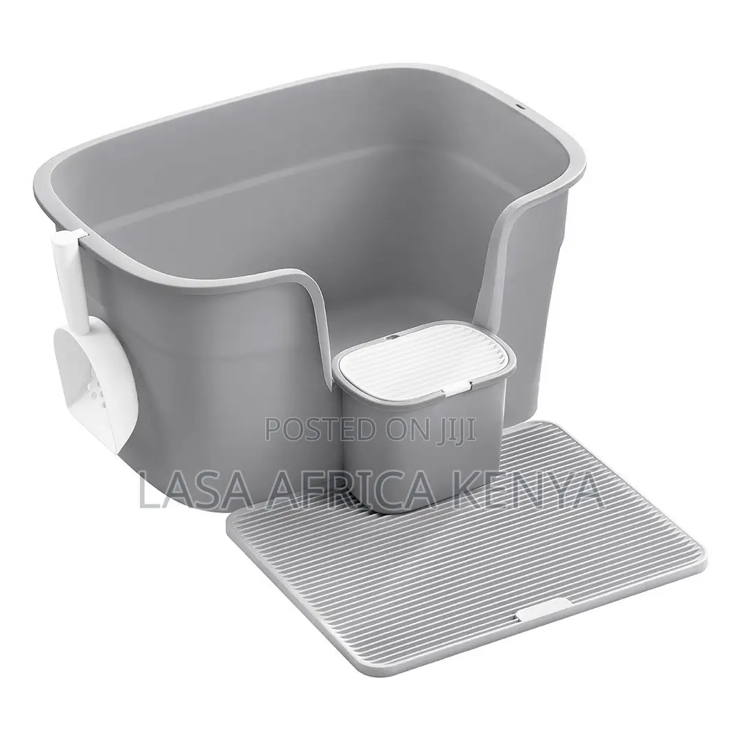 Extra Large Grey Cat Litter Box With High Sides Scoop