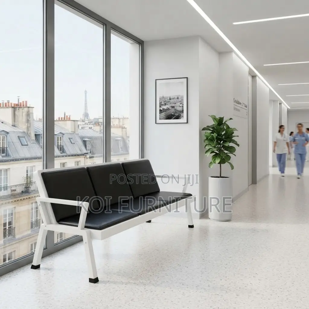 Office Benches; Leather Reception Blue Three Seater Bench