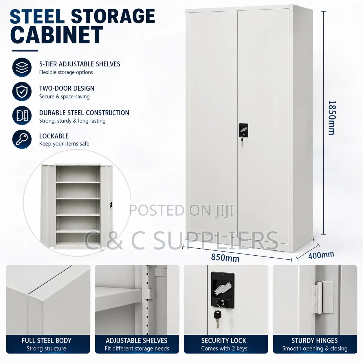 Locking 2 Door Metallic Cabinet.