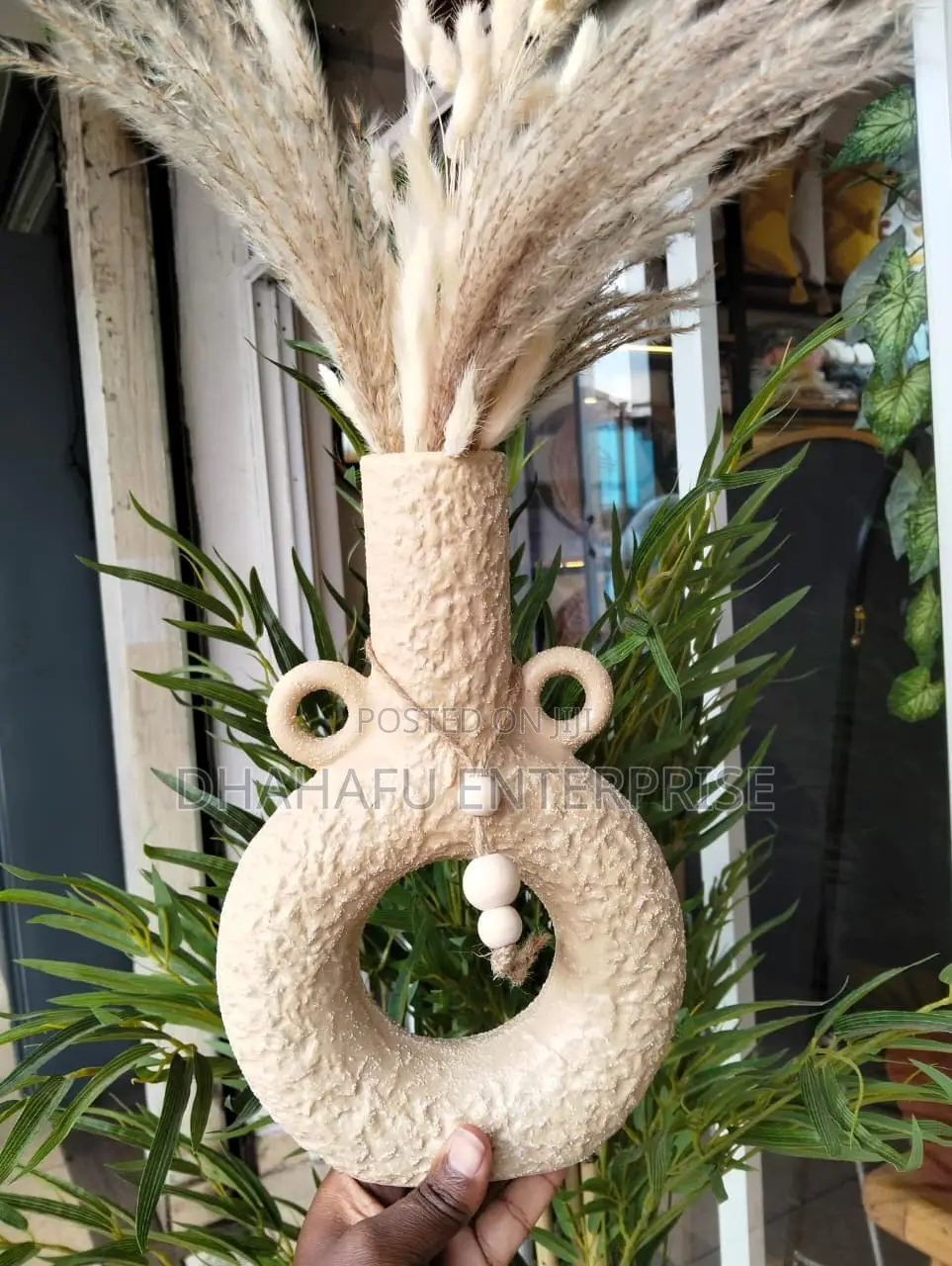 Handcrafted Donut Ceramic Vase With Bead Garland – Boho Decor Piece