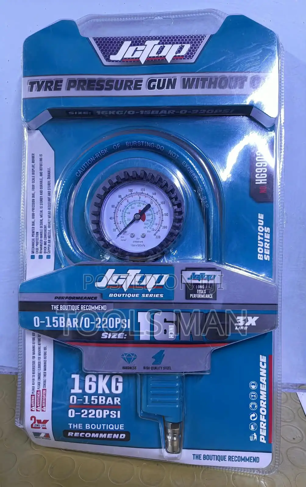 Jctop Tyre Pressure Gun Without Oil.15 Bar/0-220 PSI Mechanical Gauge