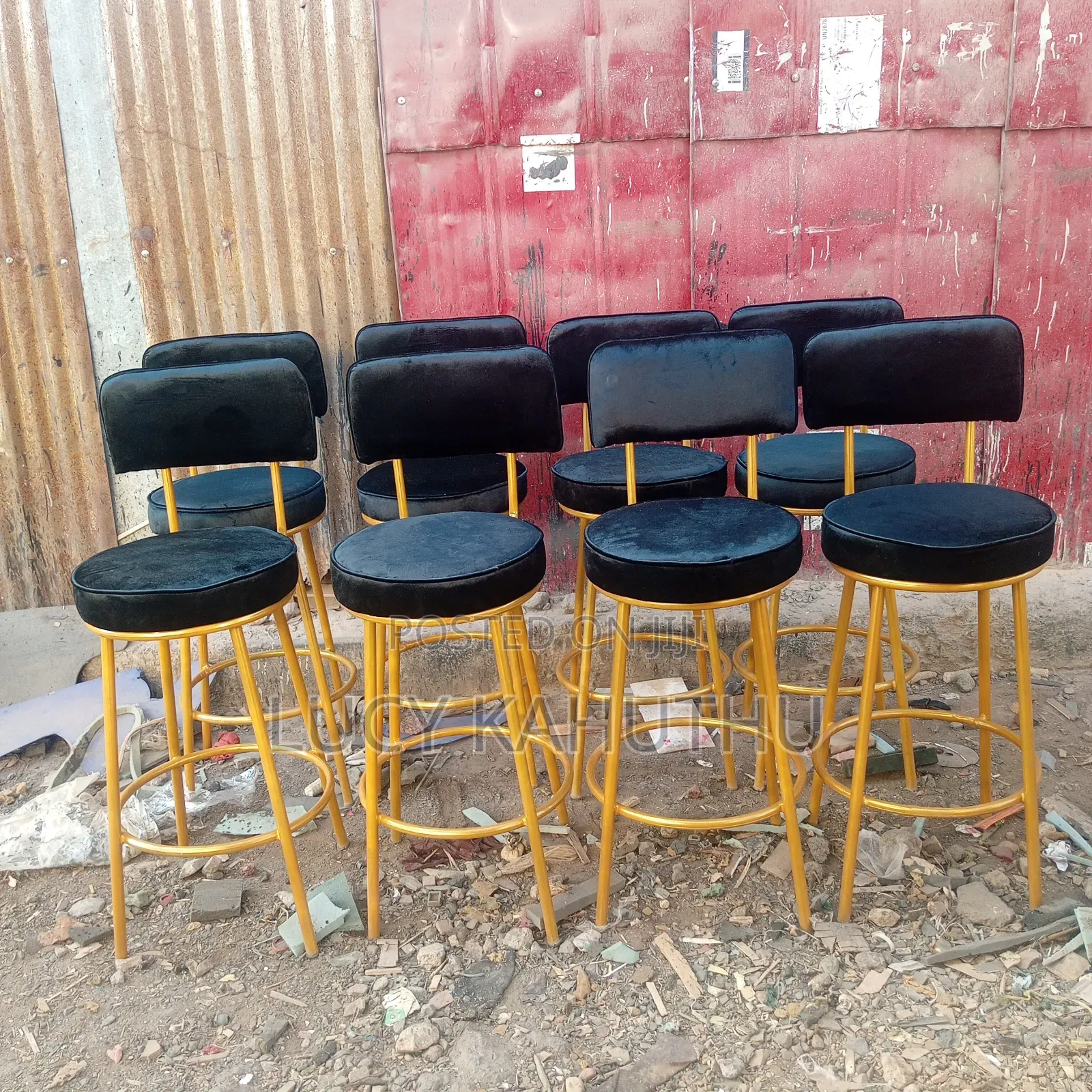 Velvet Black Stools With Power Coating Finish