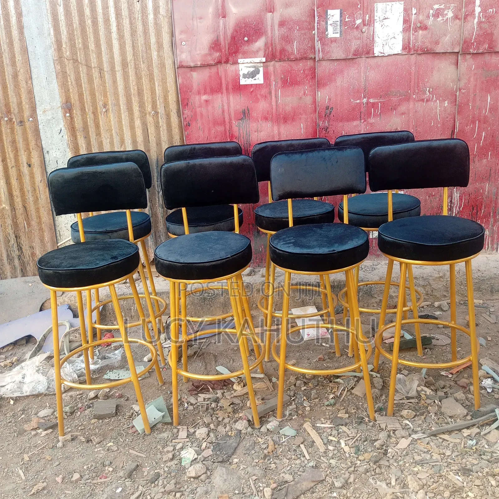 Velvet Black Stools With Power Coating Finish