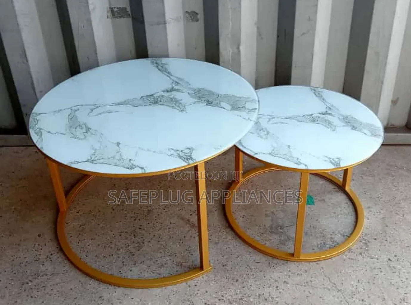 Modern 2-Piece White Marble Nesting Coffee Tables | Glass Effect