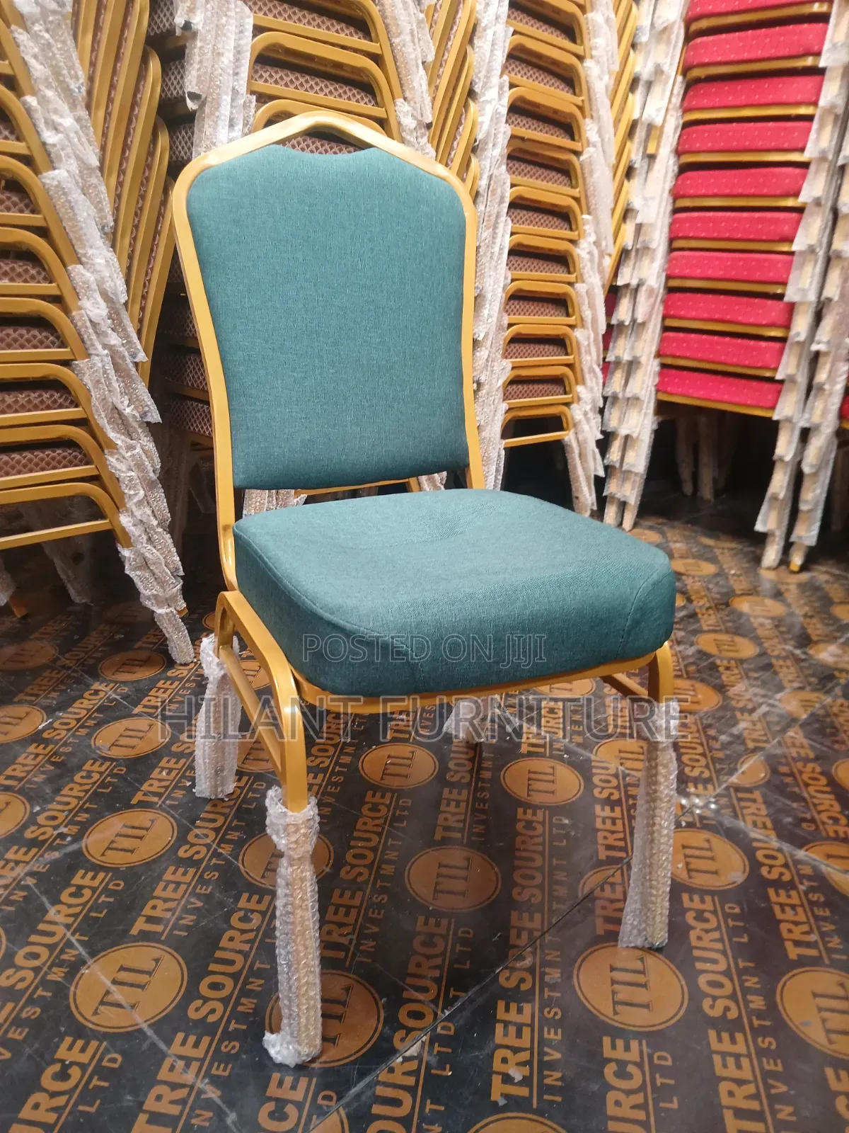 Elegant Gold Frame Banquet Chair – Teal Fabric
