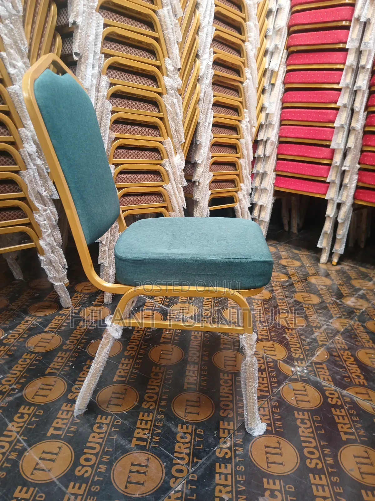 Elegant Gold Frame Banquet Chair – Teal Fabric