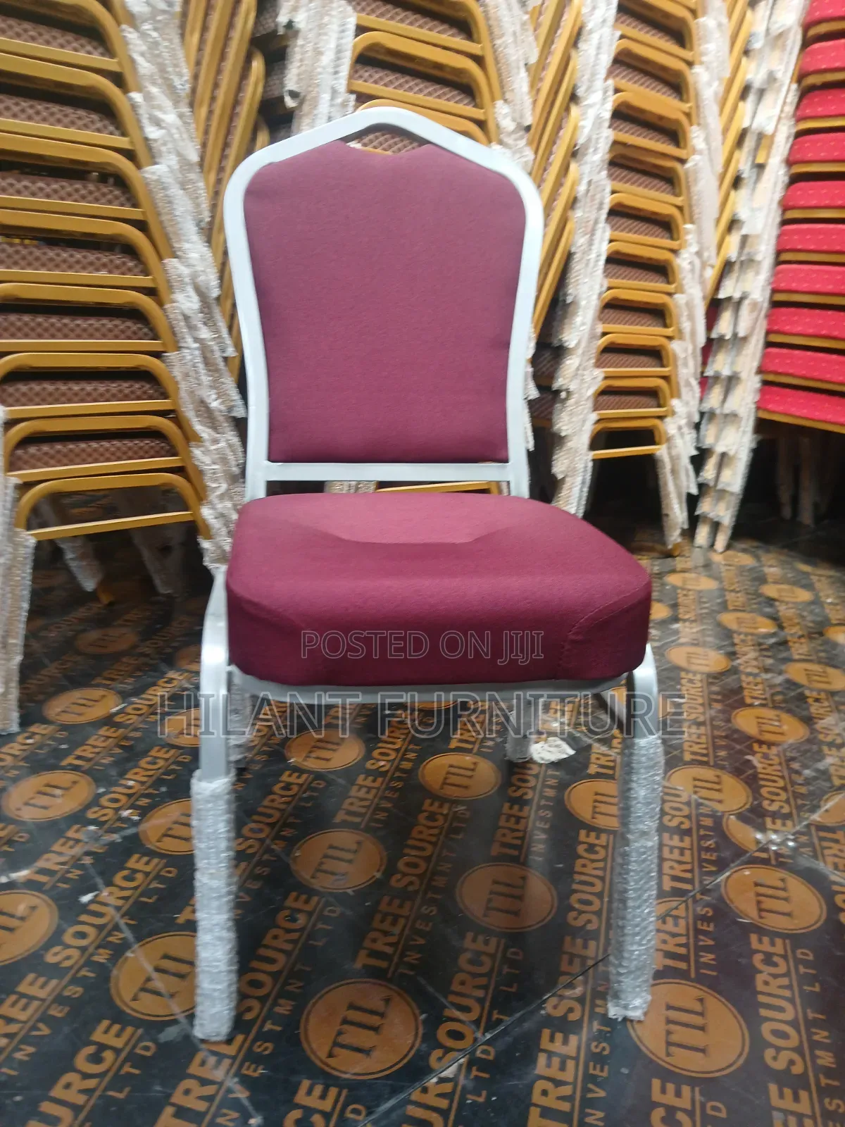 Maroon and Grey Fabric Heavy-Duty Conference Banquet Chair