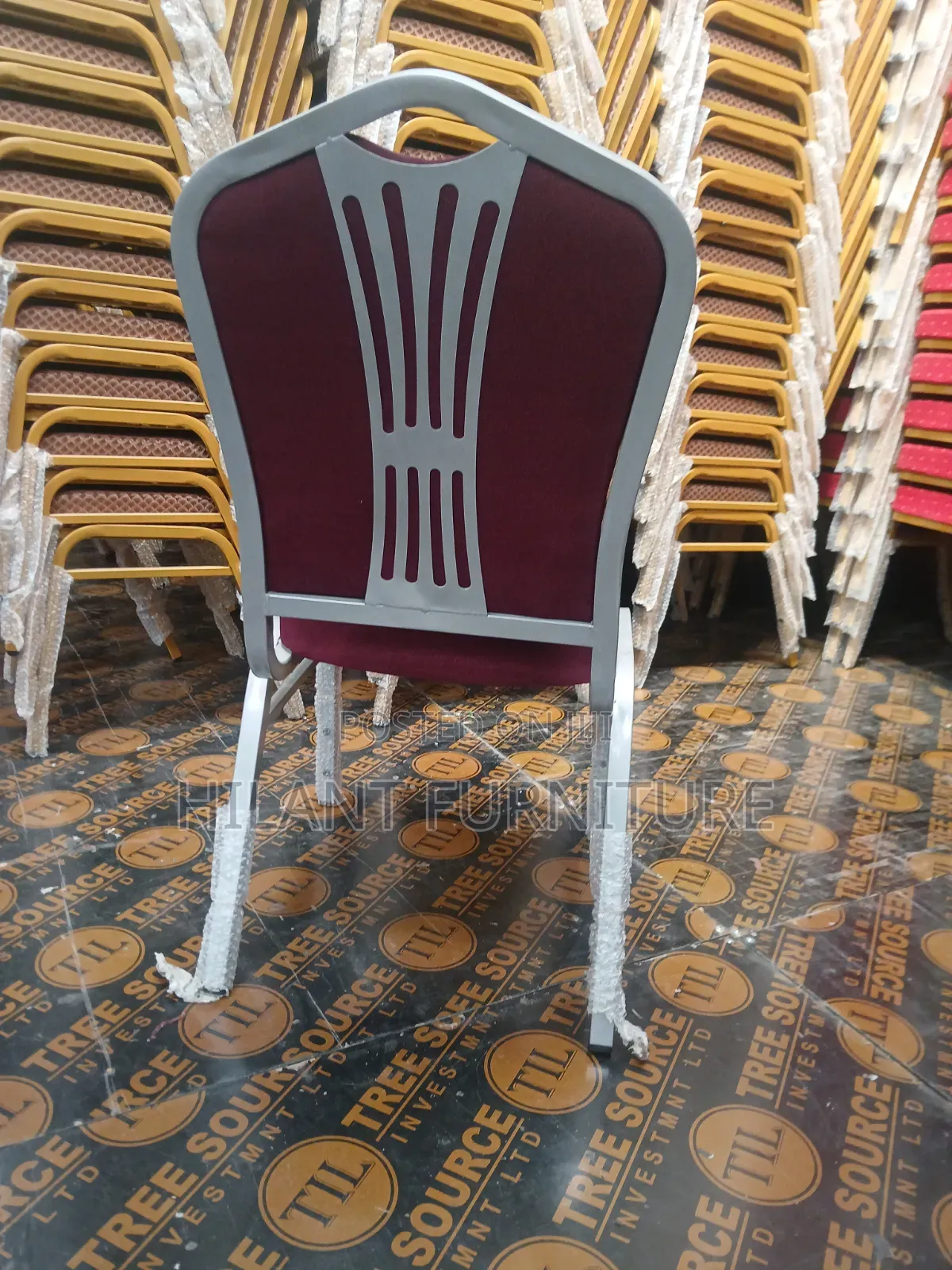 Maroon and Grey Fabric Heavy-Duty Conference Banquet Chair